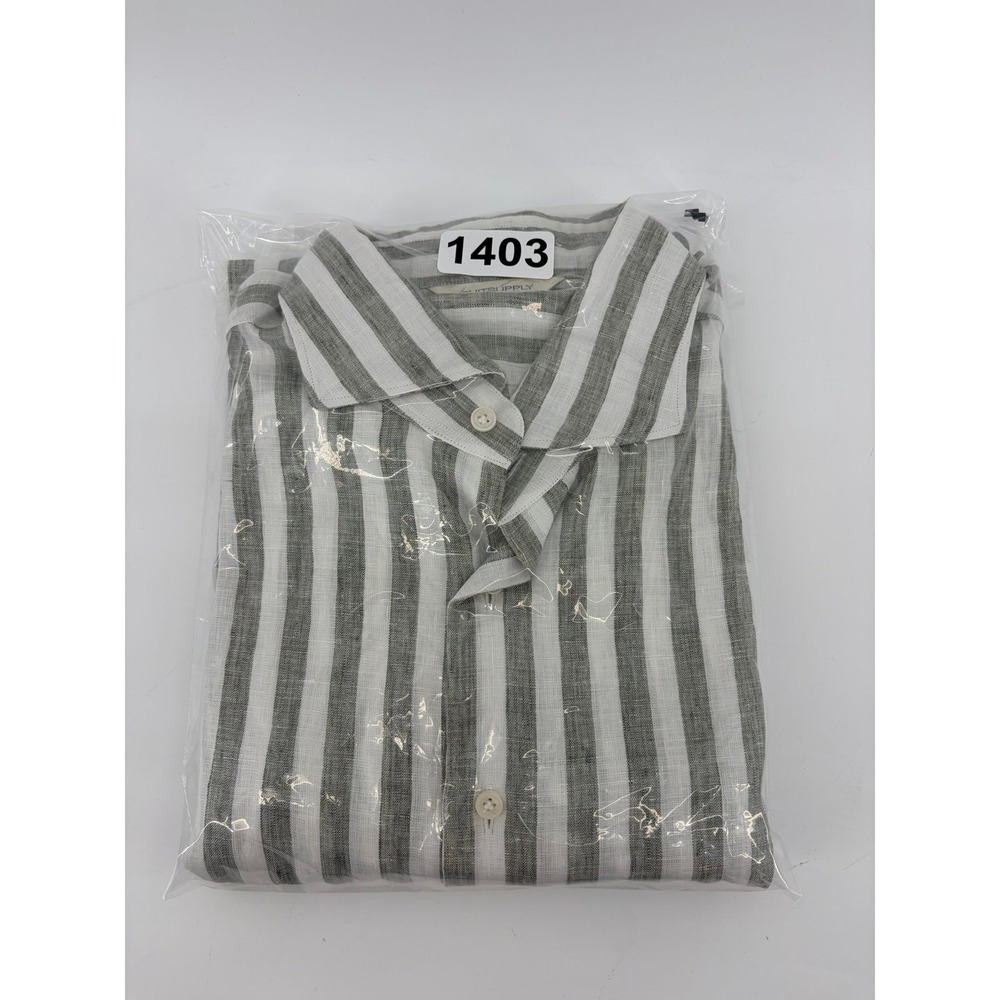 Suitsupply 100% Linen Shirt, Slim Fit , Striped Olive Green, Luxury, Size 41/42 - Picture 7 of 7